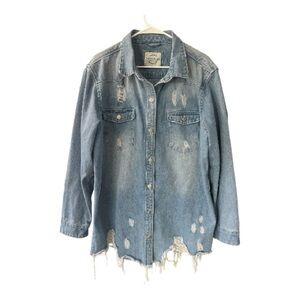 American Bazi Light Blue Distressed Denim Jacket Size 2X